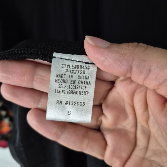 Entro Black Boho Tunic Dress With Embroidered Floral Sleeves Tassel Tie Neckline - Picture 6 of 8